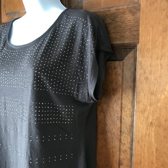 APT. 9 Dark Gray w/Rows of Sparkle Studs Tee w/Capped Sleeves Medium - Picture 5 of 12